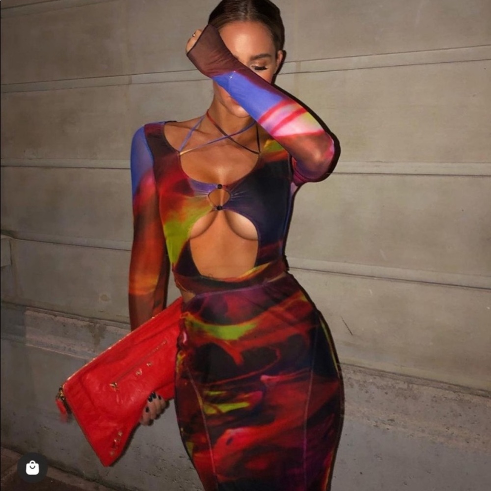 House of CB Multicolor Cutout Midi Dress